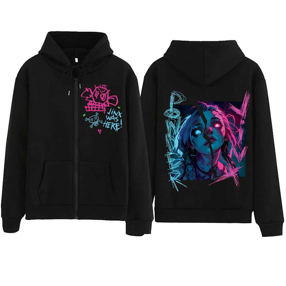 Hot Anime Arcane-Jinx Zipper Hoodie Harajuku Pullover Tops