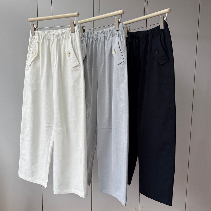 Covering the Body and Making It Look Slimmer, with Pocket Flap Decoration! Elastic High-Waisted, Lightweight, Comfortable, High-Stretch Mountain-Style Cropped Straight-Leg Pants for Women in Spring