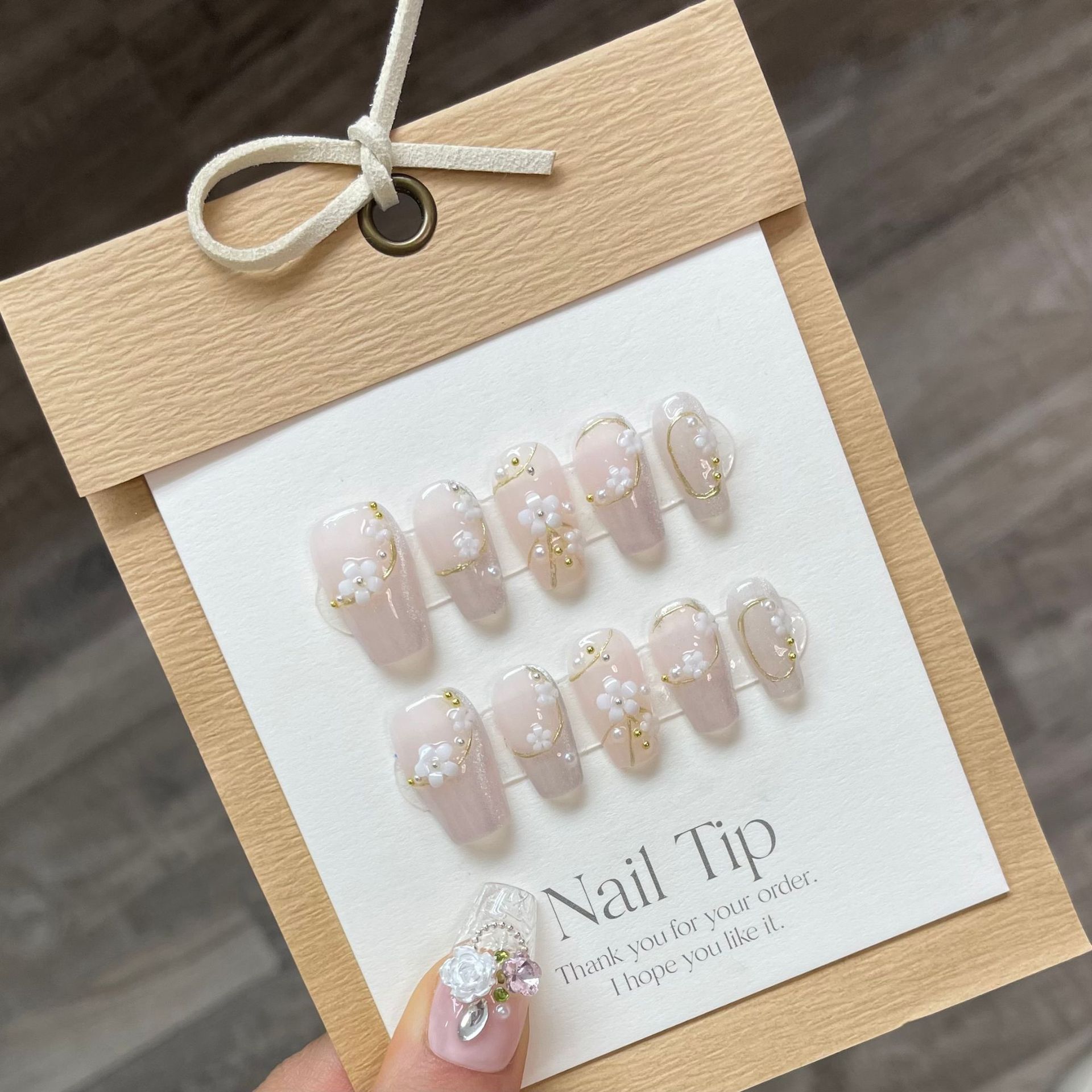 [Hecho a mano tiro real] parche de uñas de fototerapia hecho a mano desgaste clavo francés flor de cerezo ojo de gato parche de uñas