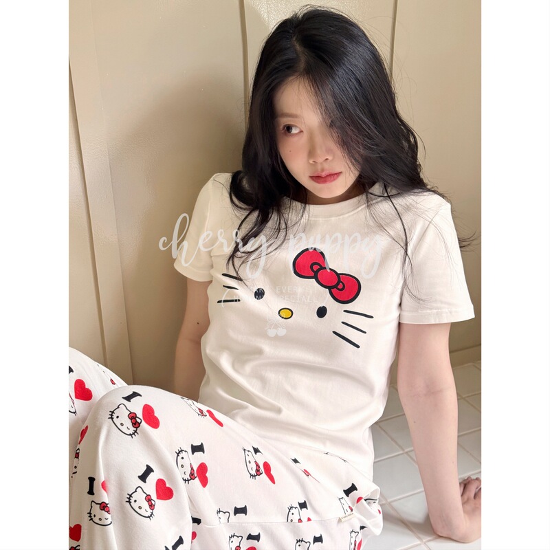 Ilovekitty 短袖长裤睡衣居家服韩系可爱t恤短袖+阔腿宽松长裤|undefined