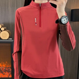 24DR622 Stretch Quick-drying T-shirt Women's Outdoor Sports Casual Long-sleeved Spring and Autumn Collar Half-zipper Base Shirt Top