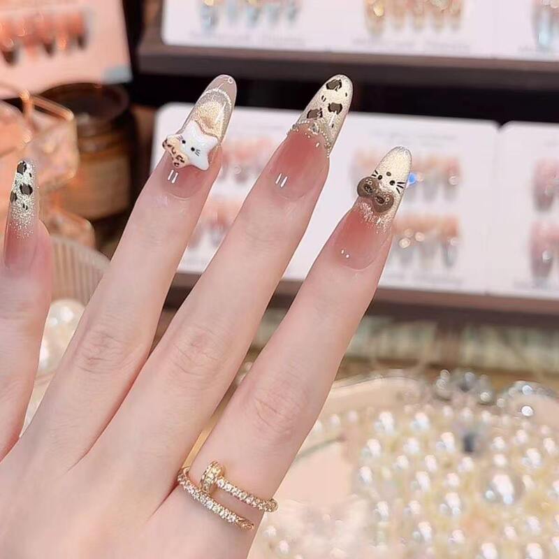 【Kitty Little Leopard】Gentle and elegant French-style water wave butterfly polka dot long-length nails that enhance complexion and exude charm 【Kitty Little Leopard】Gentle and elegant French-style water wave butterfly polka dot long-length nails that enhance complexion and exude charm