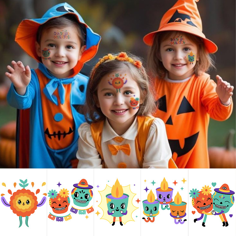 Cross-Border Popular Item: Dark Mexican Day of the Dead Cartoon Skull Marigold Candle Temporary Tattoo Stickers