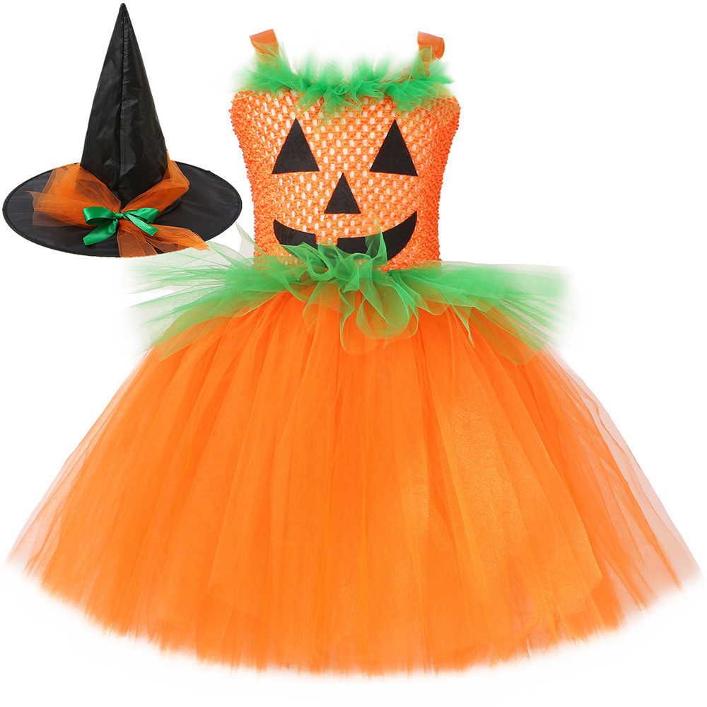 Baby Girls' Clothing Performance Costume Orange Mesh Tutu Princess Skirt One Piece _voghion.com