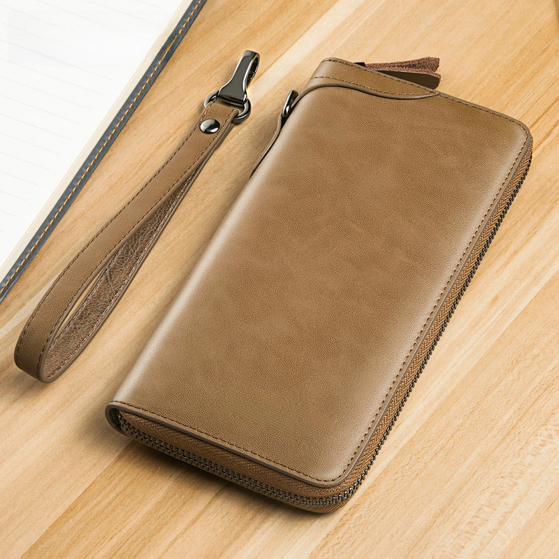 Guangzhou Banianu Leather Goods Factory 2024 New Men's Wallet Men's Long Business Retro Cowhide Zipper Pouch