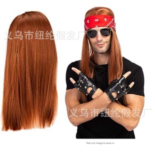 European and American hippies rock wig dress up punk bracelet suit S brown straight hair performance props