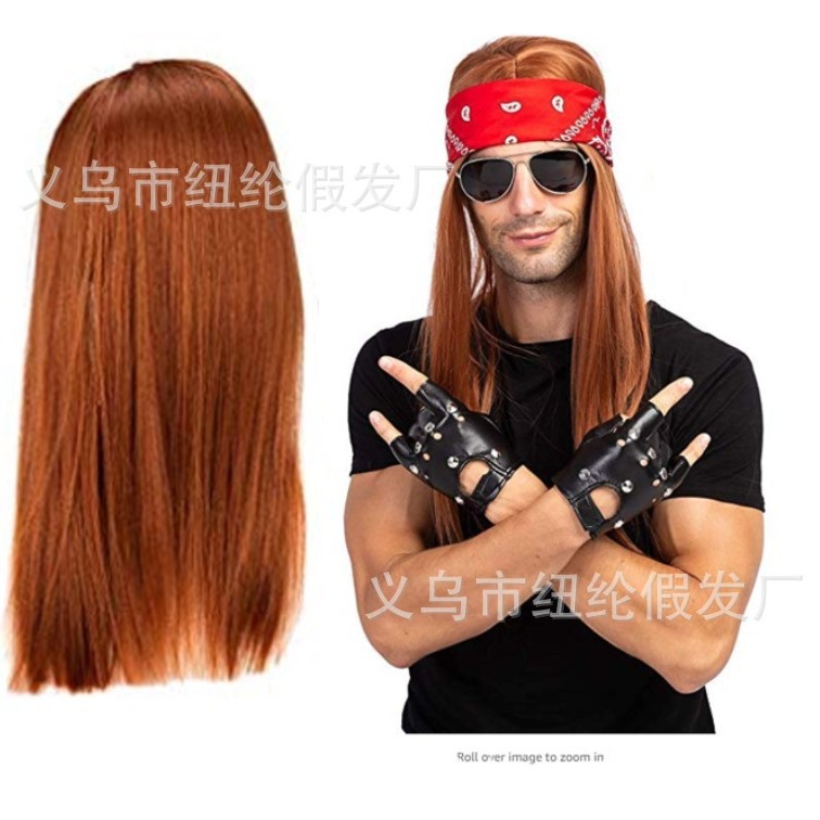 Los hippies europeos y americanos Rock peluca vestir punk pulsera conjunto en 1950 y 1960 marrón pelo recto accesorios de rendimiento