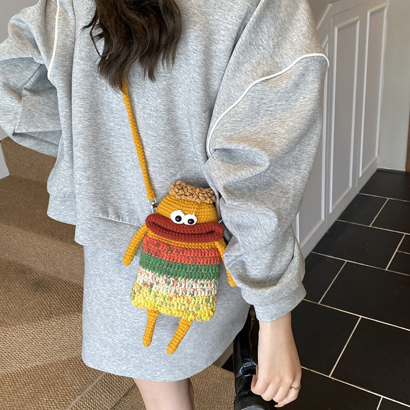 Pequeño, lindo, extraño, boca de salchicha, bolsos de hombro para niños y niñas, bolsos de gancho hechos a mano para bebés, bolsos de otoño y invierno, nuevos bolsos para niños