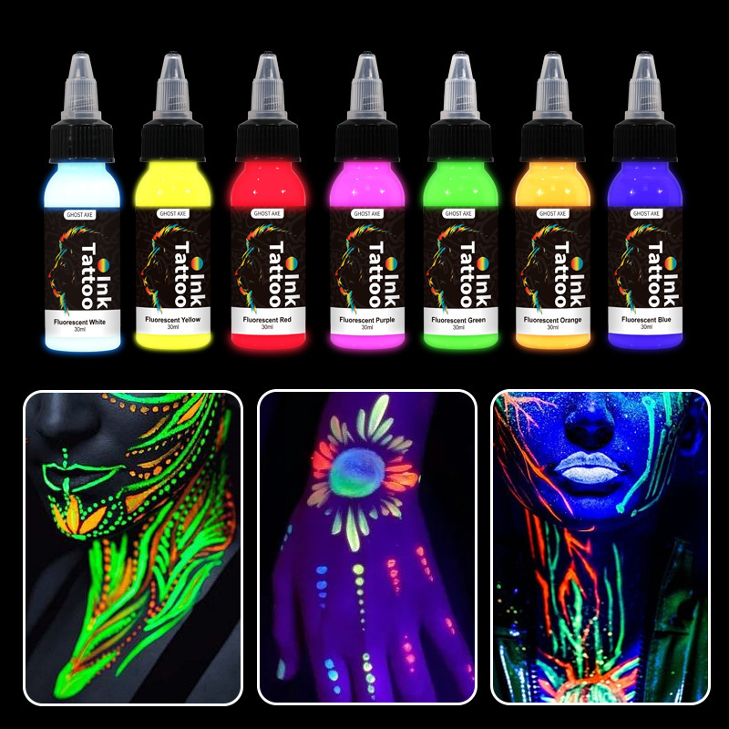 Cross-Border Hot-Selling Fluorescent Tattoo Ink 7-Color Set Makeup Colorful Glow-In-The-Dark Pigment Tattoo Practice Dye Pigment