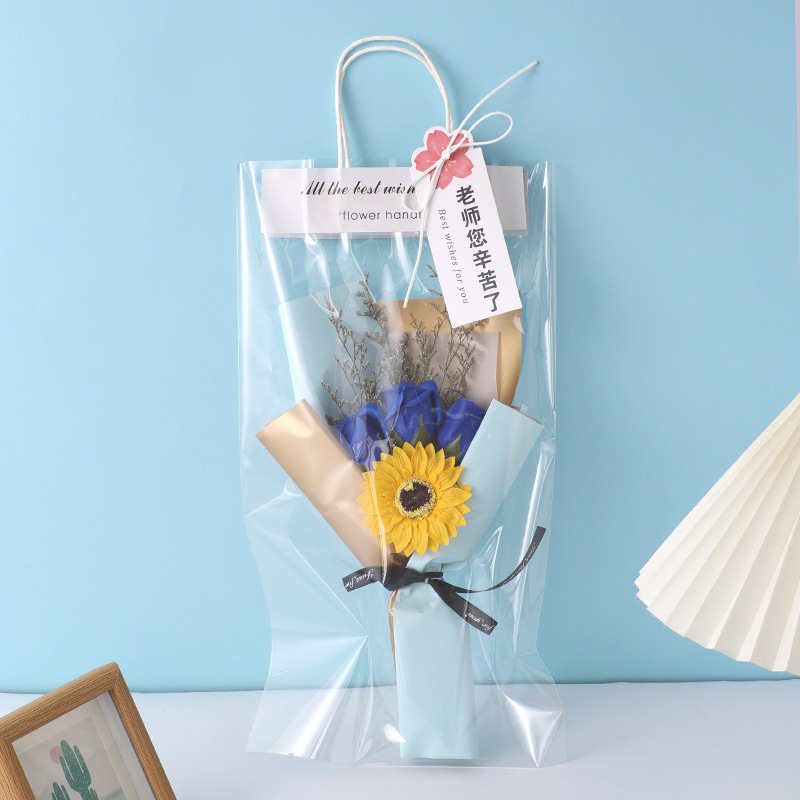 Regalos del día del maestro, flores de girasol, flores de jabón, regalos de vacaciones para maestros y maestros con tarjetas de felicitación al por mayor