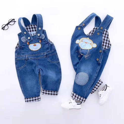 Children's denim pants, baby boys' and girls' overalls, infant rompers, toddler coveralls, loose-fitting spring/autumn pants with open crotch