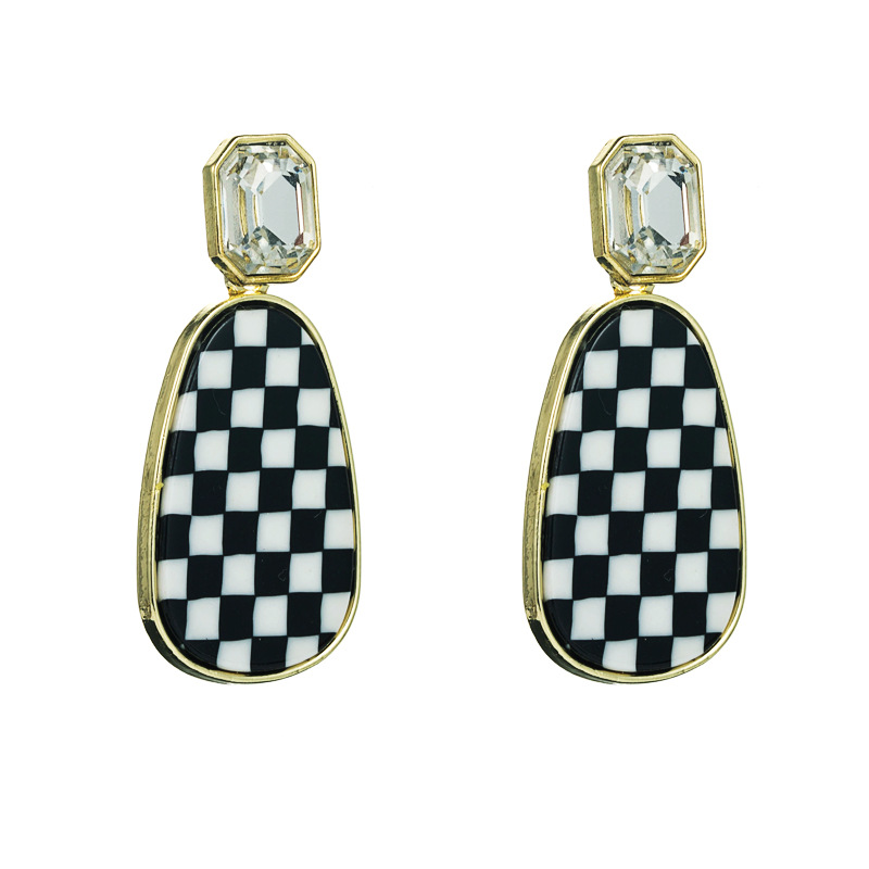 Europe And America Cross Border Fashion Simple Hot Sale Geometric Black And White Chessboard Grid Metal Alloy Earrings Women's All-match Generous Earrings Earrings display picture 6