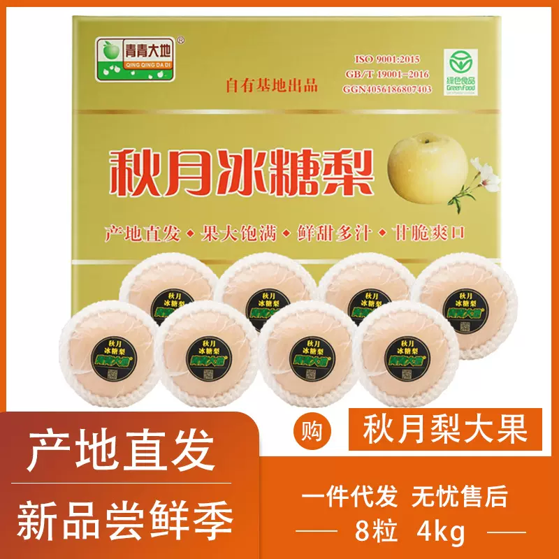 青青大地莱阳秋月梨大果礼盒净重8斤山东莱阳冰糖梨子新鲜水果
