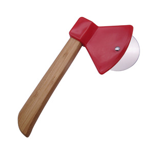 Cross-Border Stainless Steel Roller Pizza Cutter Creative Wooden Handle Ax Pizza Knife Round Handle Pizza Cutter