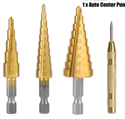 Directo de fábrica hexagonal mango recto ranura de titanio plateado paso taladro escariado traje de taladro al por mayor pagoda Taladro