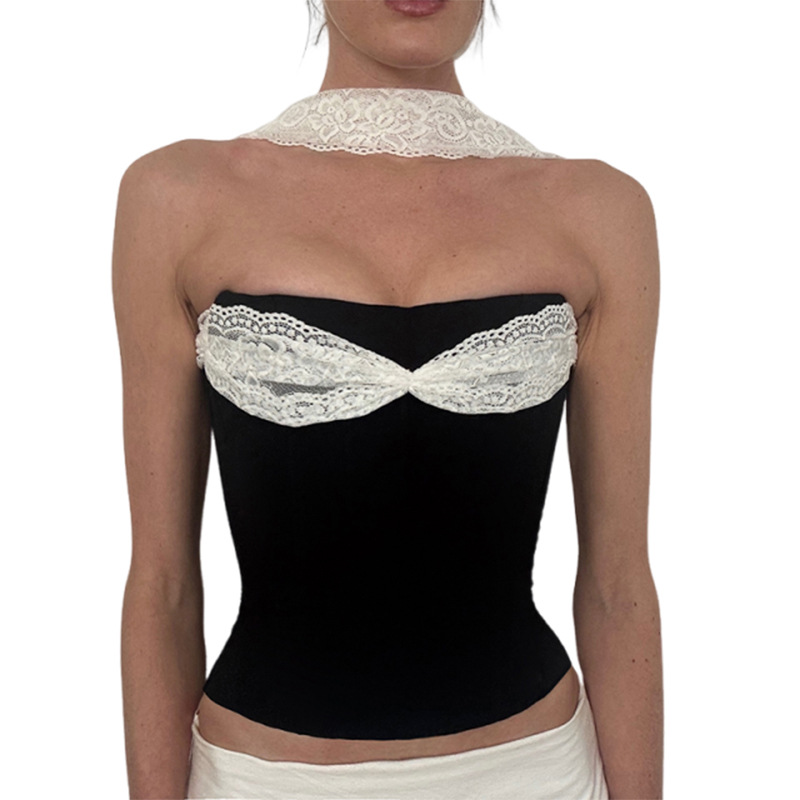 Women's Clothing Women's Lace Patchwork Strapless Slimming Vest Top Style Creative Summer Fashion For Ladies_voghion.com