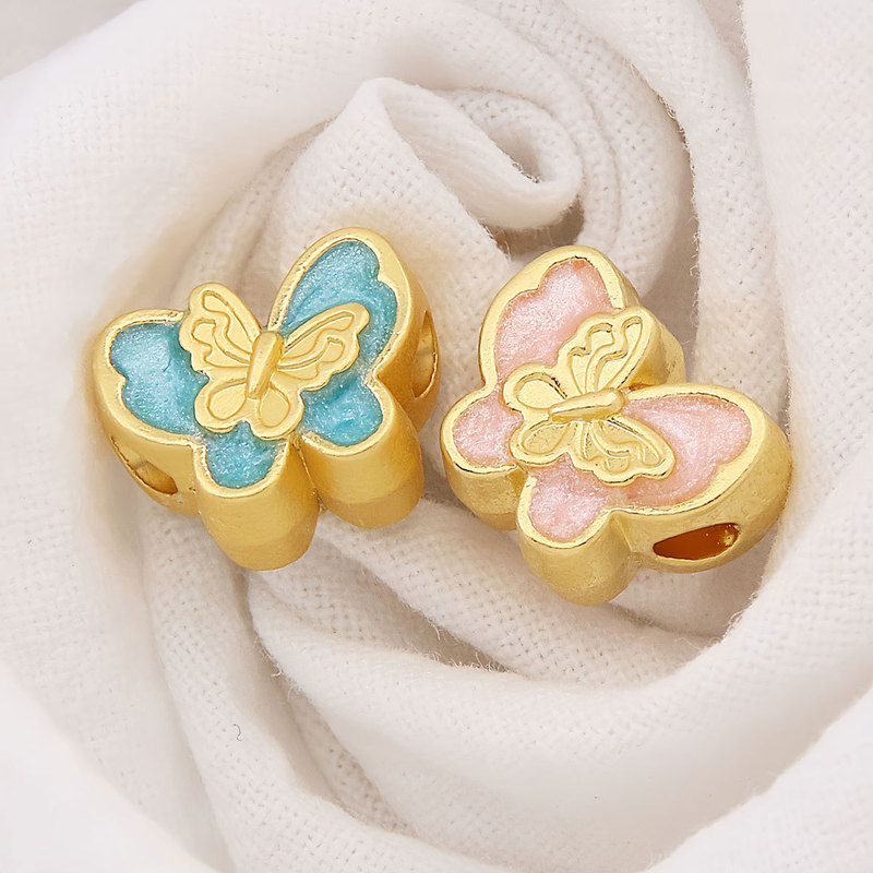Through-Hole Color-Preserving Butterfly Gold-Colored Handmade Woven Bracelet and Necklace Materials DIY Jewelry Accessories Loose Beads Wholesale