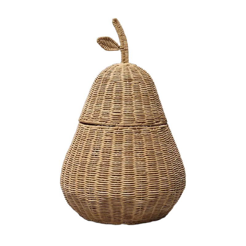 Cesta de almacenamiento de caña tejida a mano, caja de almacenamiento de frutas de dibujos animados para niños, caja de almacenamiento lavable, ayuda educativa y caja de almacenamiento