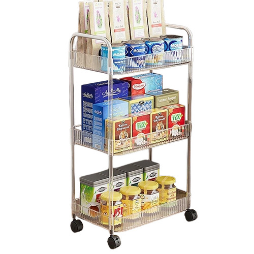 Transparent acrylic small trolley storage rack bathroom movable multi-layer storage rack bedside snack rack floor bookshelf