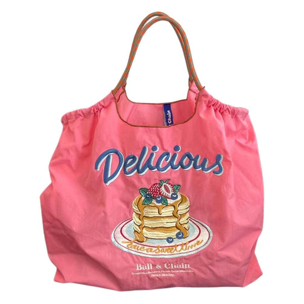 Cadena de bolas casera japonesa bolsa de compras ambiental bordado de tela de nylon bolsa de lona Portátil Bolsa de compras de nylon