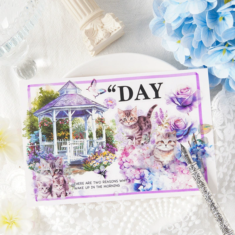 Набор наклеек Cute Cat Meets Cute Cat Flower Sticker Handbook DIY чехол для мобильного телефона декоративная коллаж Подходит детям наклейка питомца