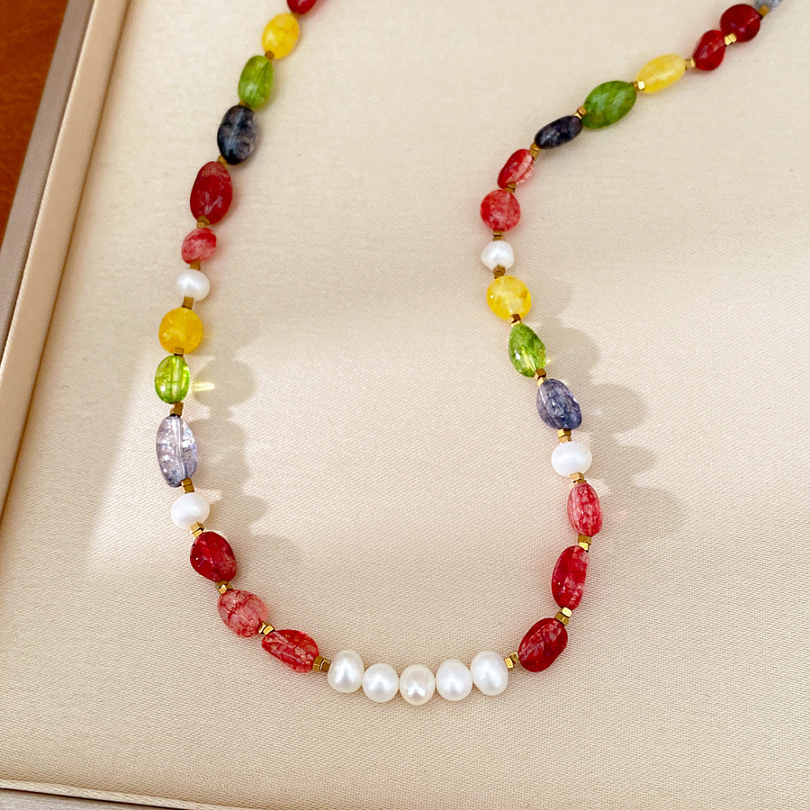 Collar de perlas de piedra de colores lujo ligero nicho de alta calidad collar de perlas temperamento de vacaciones accesorios dulces set de joyas