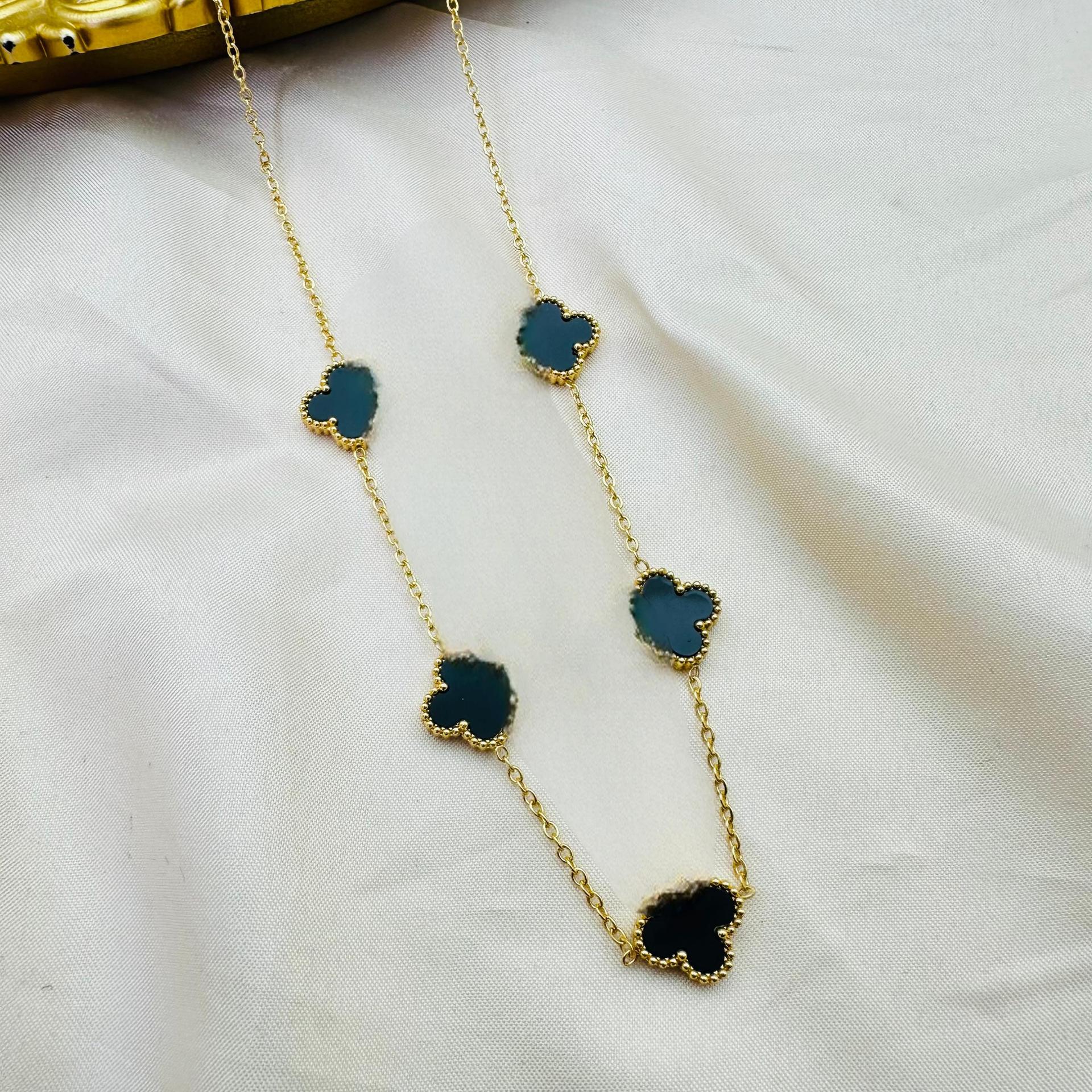 13mm Bracelet, Necklace Stainless Steel Non-Fading Jewelry Female Real Gold Electroplating Simple Four-Leaf Clover Necklace Accessible Luxury