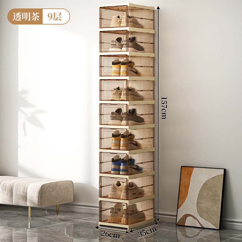 Caja de zapatos multicapa a prueba de polvo transparente y plegable para el gabinete de zapatos de almacenamiento doméstico interior