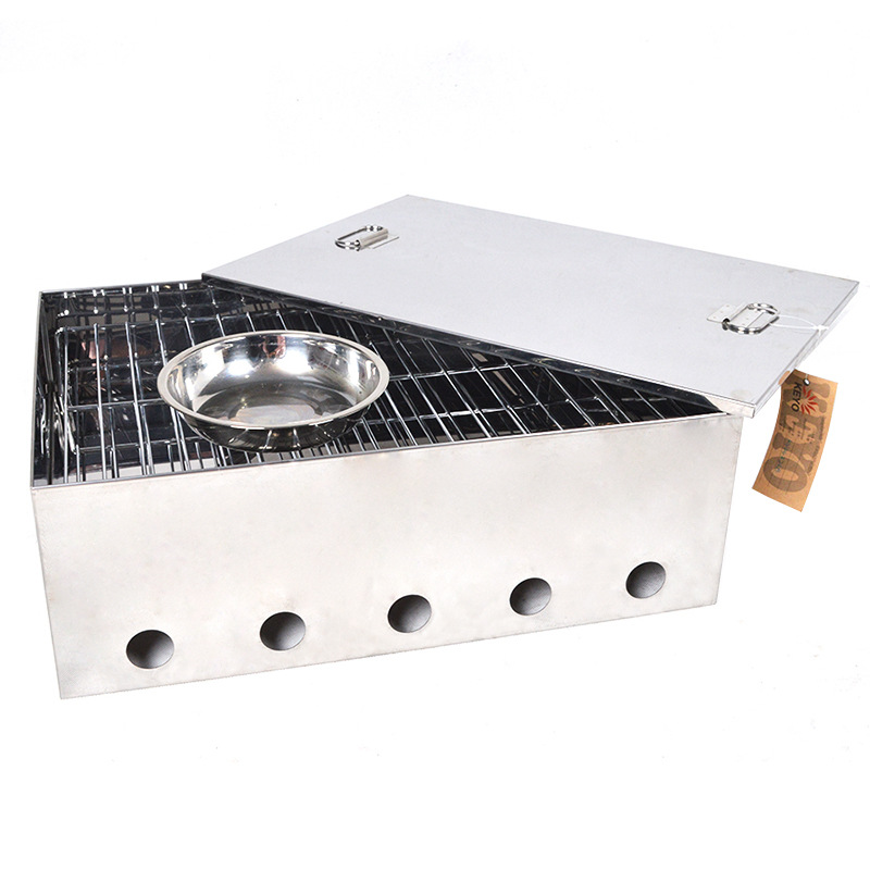 Caja de ahumado de acero inoxidable portátil al por mayor transfronteriza caja de pescado ahumado ruso barbacoa al aire libre caja de tocino smokebox