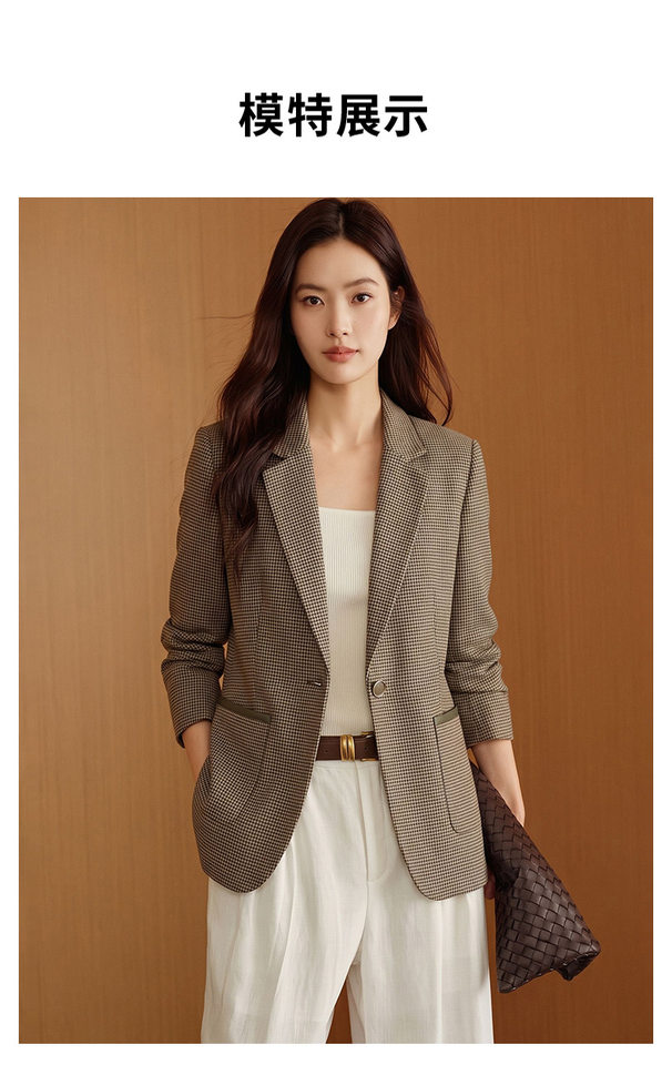 Áo vest nữ dáng trung dài họa tiết kẻ ô, tay dài cổ vest một hàng khuy — Xanh lá cây nhạtcolor chi tiết 7
