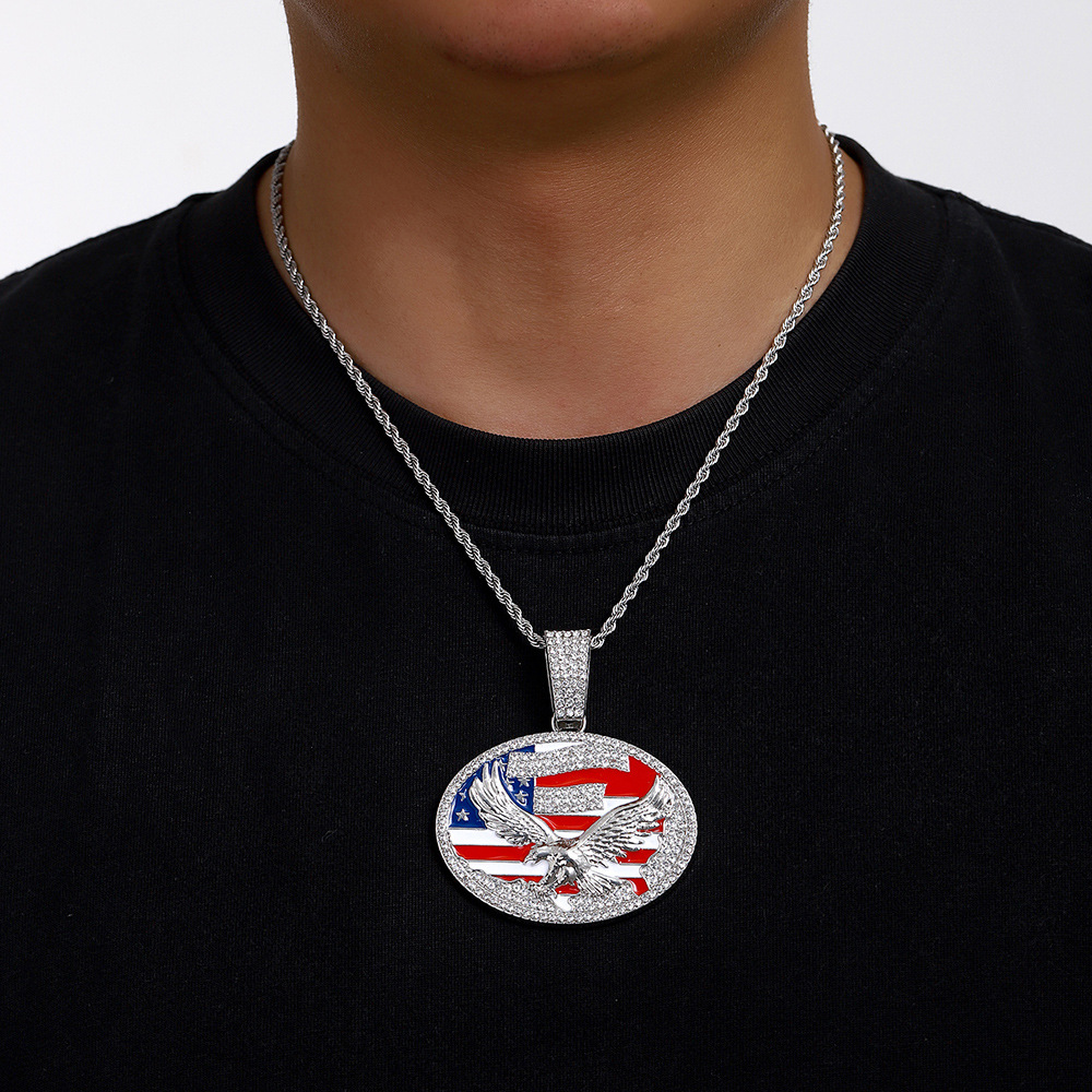 Europa y Estados Unidos de los Estados Unidos de la Independencia de los Estados Unidos aleación colgante de cadena cubana, colgante de bandera de Estados Unidos, colgante de joyería de águila para hombres