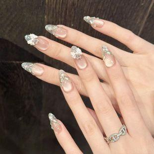 Yi He Original [Princess at large] Pure Desire Wind Bow Cat's Eye French Flash Diamond Pink Nail Art Patch