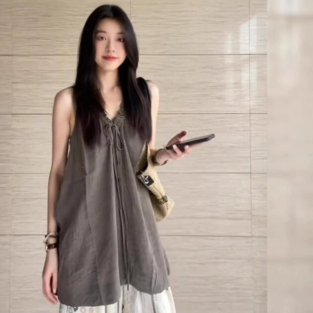 Новые широкие брюки в китайском стиле, женский летний комплект из двух предметов, крутой и элегантный художественный наряд, жилет без рукавов в стиле пустыни, топ