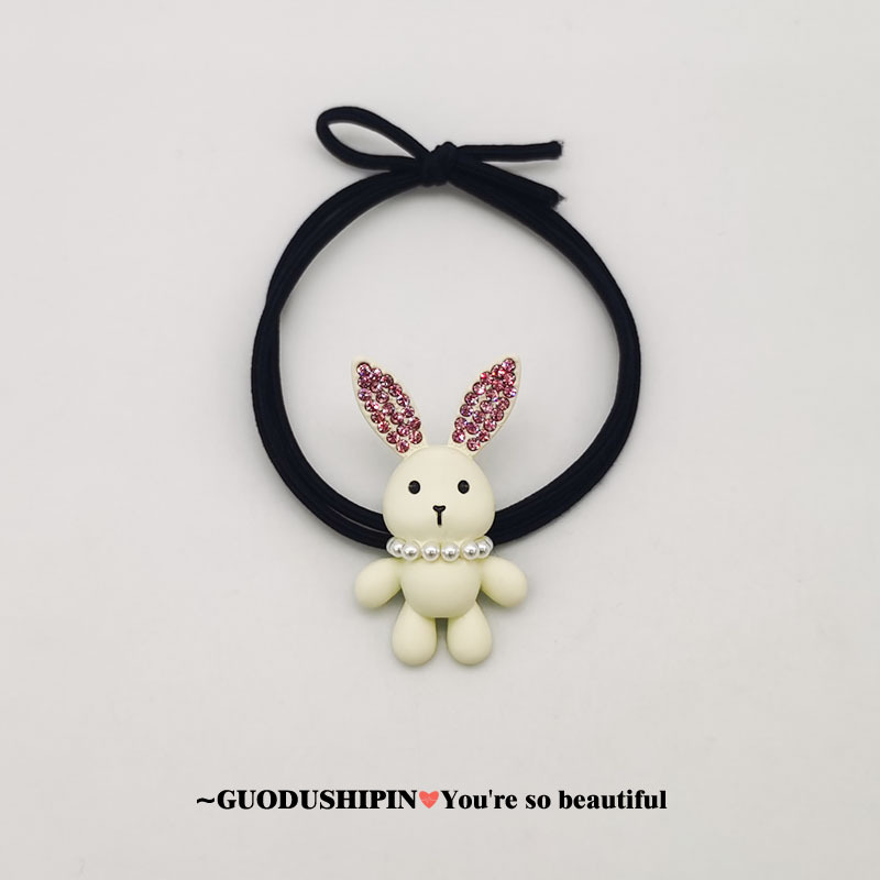 韓國東大門可愛森女系小兔子發圈百搭扎頭髮網紅帶鑽兔子皮筋頭飾