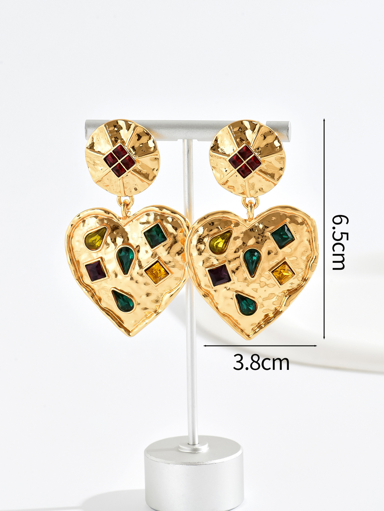 Geometric, Heart Shape Pattern Women's Gender Inlay Design 1 Pair Retro IG Style Geometric Heart Shape Inlay Alloy Rhinestones Drop Earrings