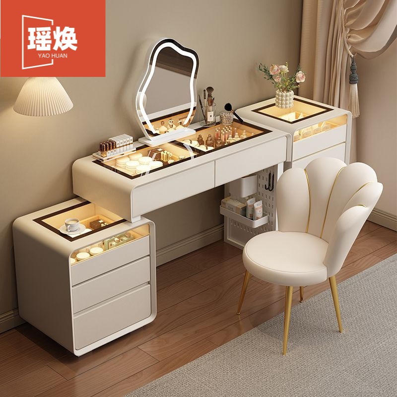 Light Luxury New Cupboard Dresser Integrated Solid Wood High-End Master Bedroom Atmosphere Lighting French Princess Style Dressing Table