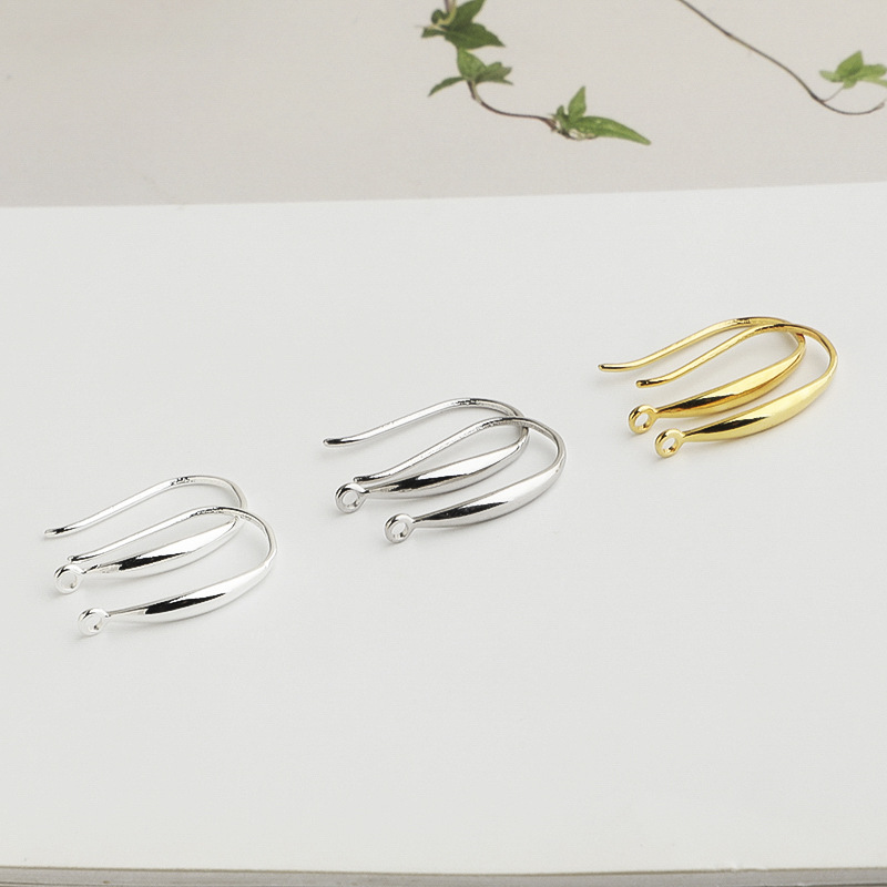 S925 Pure Silver Wide Face Minimalist Hook Earrings DIY Jade Crystal Earrings Pearl Earrings Accessories