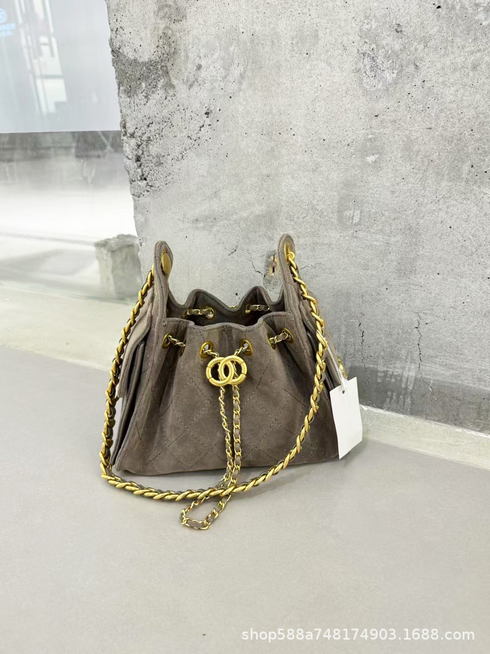 Cuero genuino esmerilado cadena de diamond bolso para mujeres pequeñas bolsas de balde de estilo medieval bolsas de hombro de seda bolsas de brazo