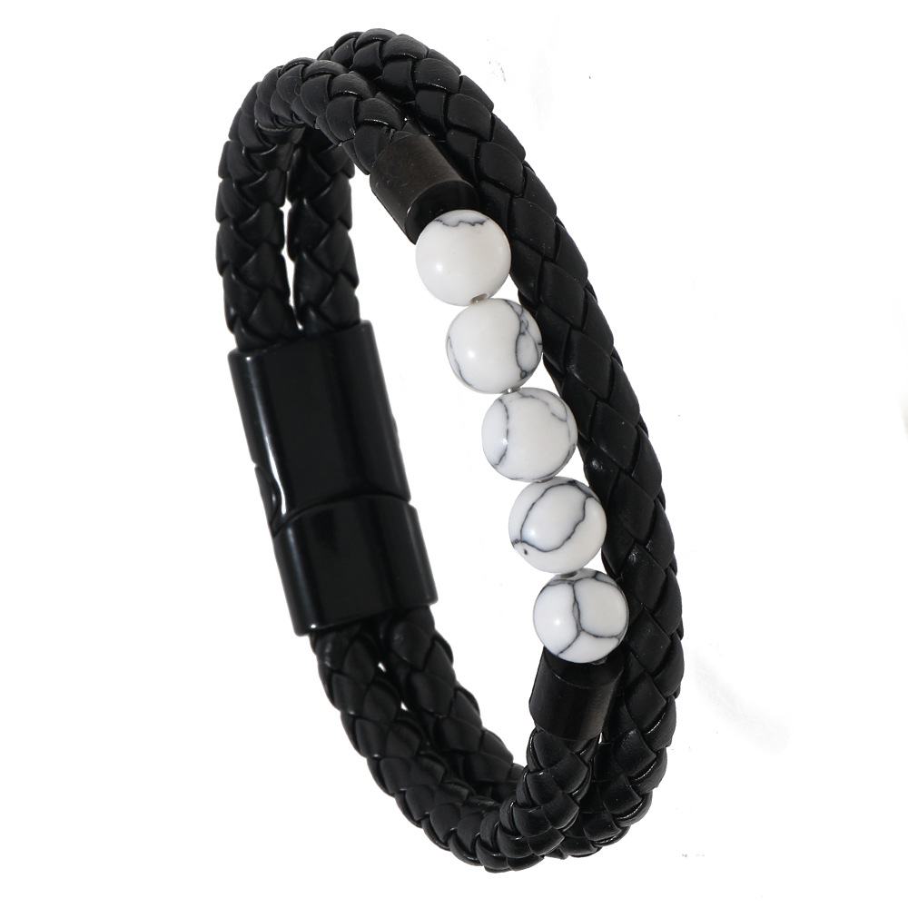 21g Weight Bangle Classification Pu Leather Chain Material 1 Piece Quantity Daily Occasion Pu Leather, Alloy Material Geometric Pattern All Seasons Season Men's Gender Beaded, Handmade Design Vintage Style, Punk Style Vintage Style Punk Geometric Pu Leather Alloy Beaded Handmade Men's Bangle Men Cord & Leather Bracelets 11