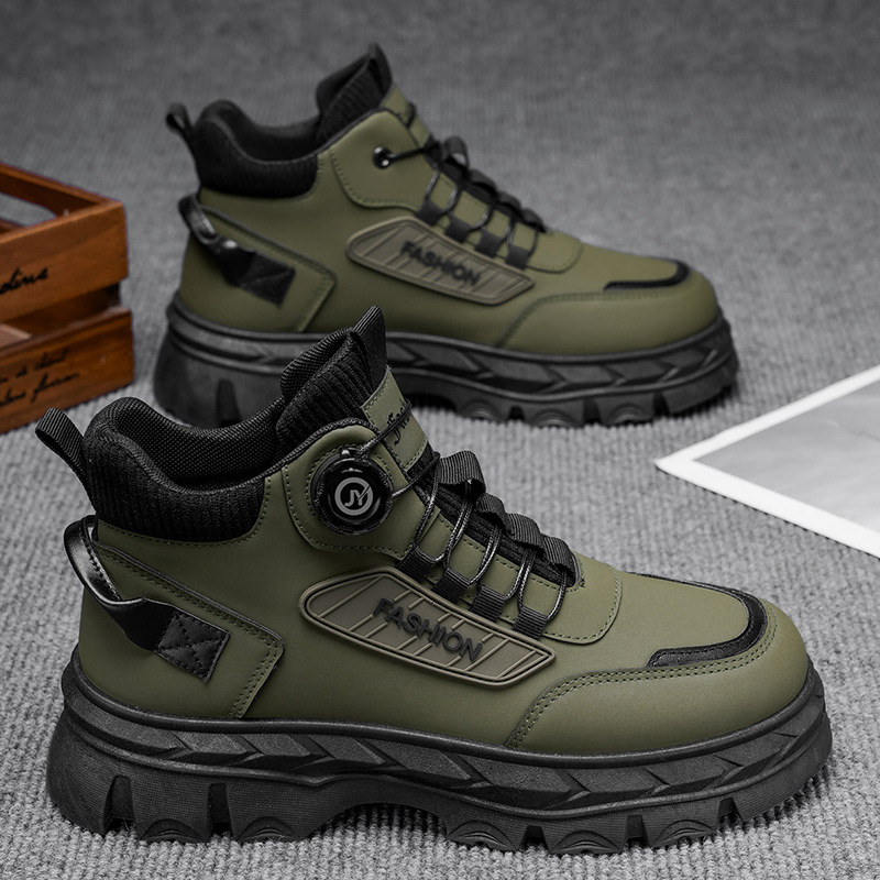 Zapatos masculinos de seguro laboral nuevos zapatos de alta ayuda en otoño hombres estilo británico retro botas cortas con suelas gruesas botas Martin moda masculina