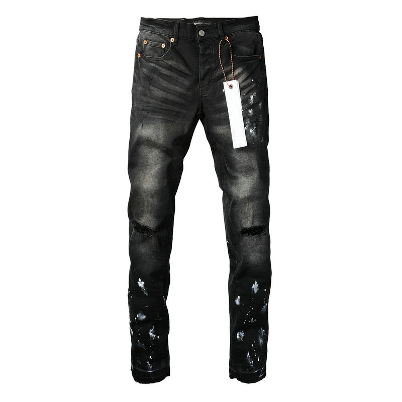 American High Street Style P Brand Black Men's Slim-Fit Skinny Jeans with Splatter Graffiti and Knee Rips American High Street Style P Brand Black Men's Slim-Fit Skinny Jeans with Splatter Graffiti and Knee Rips