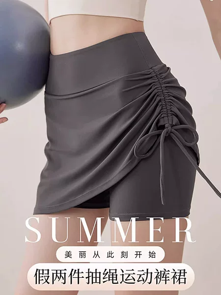 Side drawstring adjustable tennis skirt, sports short skirt, high-waisted women's yoga skirt, running training yoga pants skirt