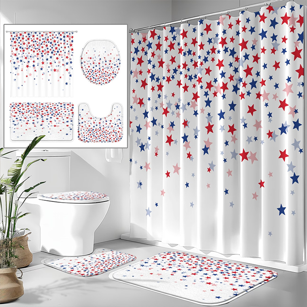 Transfronterizo Amazon cuarto de baño cuatro piezas impermeable a prueba de moho temu primavera cortina de baño tejida cortina de baño impresa digital 3D