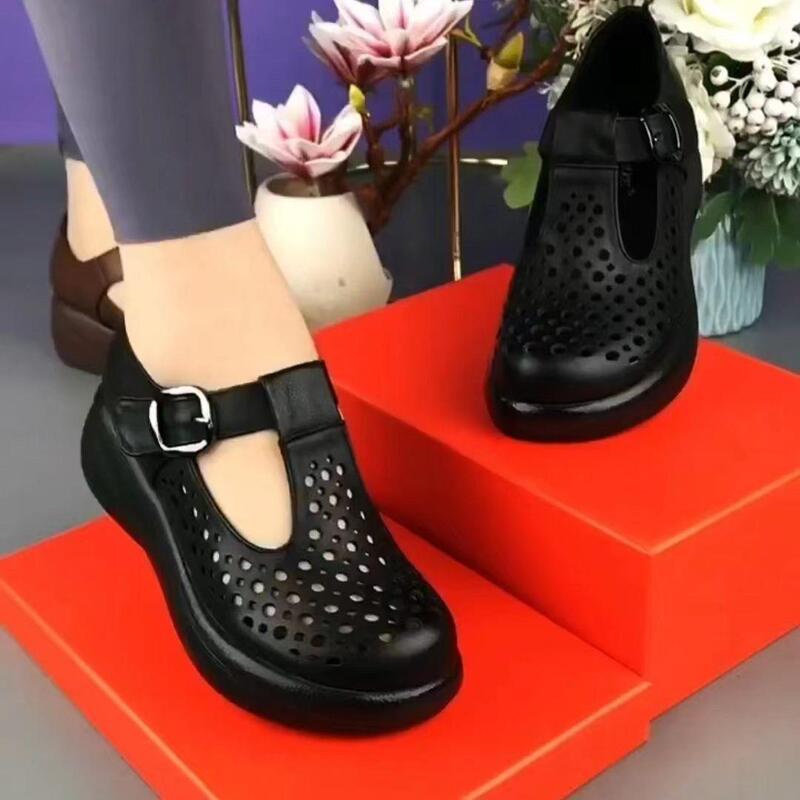 Brand Off-Size Thick-Soled Mom Sandals for Women Spring and Summer New Round-Toe Wedge Shoes for Middle-Aged and Elderly Casual Hollow Hole Shoes