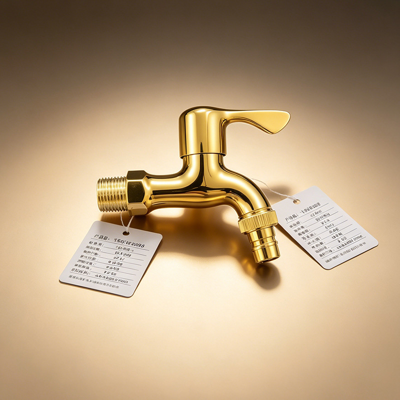 Gold-Colored Washing Machine Faucet for Home Use, One Inlet and One Outlet, 4-Point Single Cold Quick-Connect Connector, Thickened Explosion-Proof Tap Gold-Colored Washing Machine Faucet for Home Use, One Inlet and One Outlet, 4-Point Single Cold Quick-Connect Connector, Thickened Explosion-Proof Tap