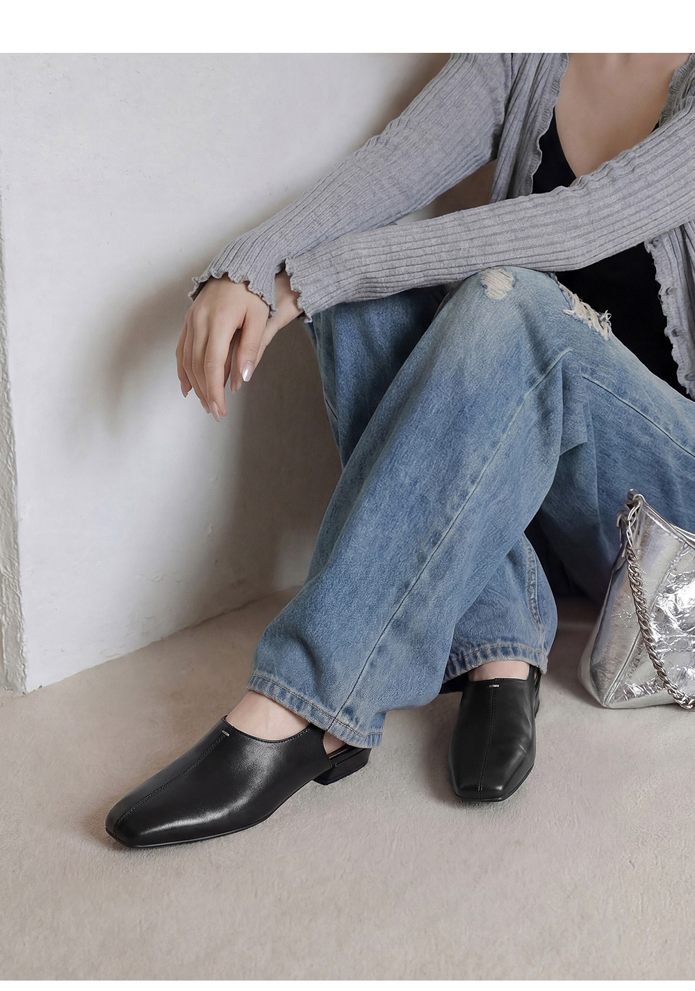 Sandal nữ mũi nhọn quai ngang gót thấp phong cách Hàn Quốc — màu nâu chi tiết 14