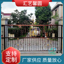 厂家供应别墅电动移门手工锻造欧铁门铁艺花园围墙手动大门自动门