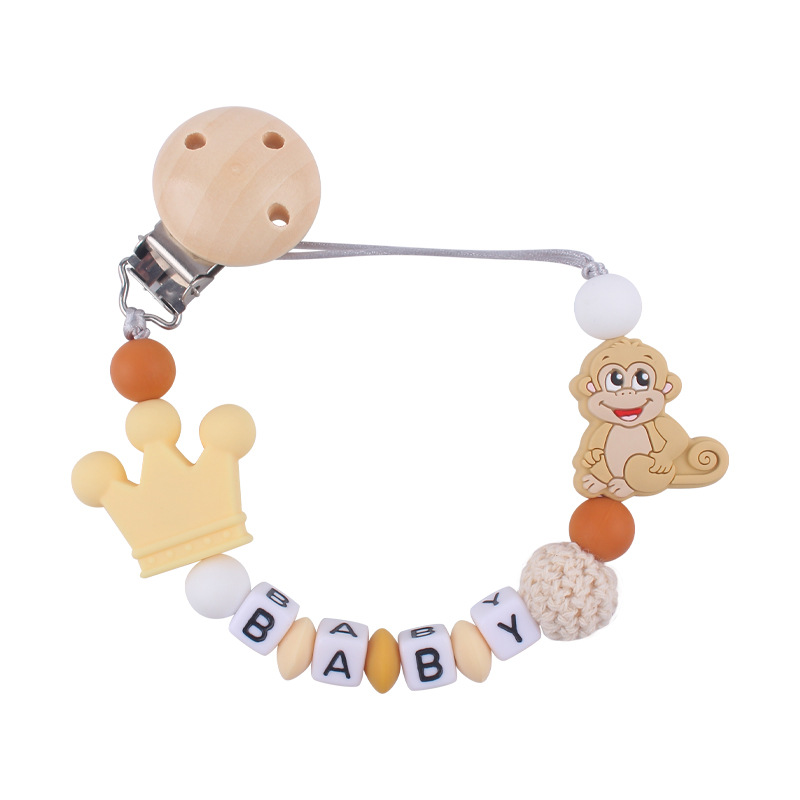 Nuevo bebé suministros de dibujos animados animal mono mordedor creativo bebé DIY mordedura molar Cadena de pezón cadena anti-caída