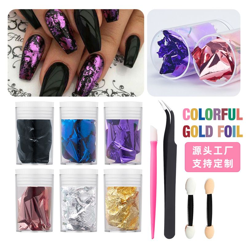 2026 Trendy Sparkling Ultra-Popular Internet Celebrity Nail Art Gold and Silver Foil 18-Color Nail Decoration DIY Nails