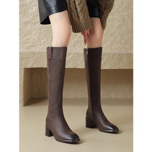 意大利高级感复古不过膝高筒长靴气质显瘦骑士靴方头粗高跟靴子女